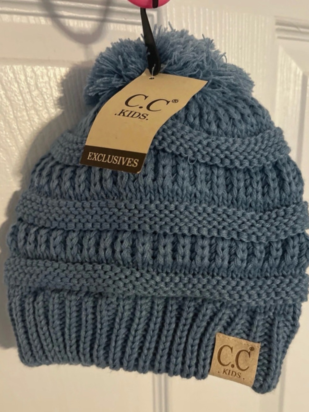 Light Blue Knit Pom Beanie